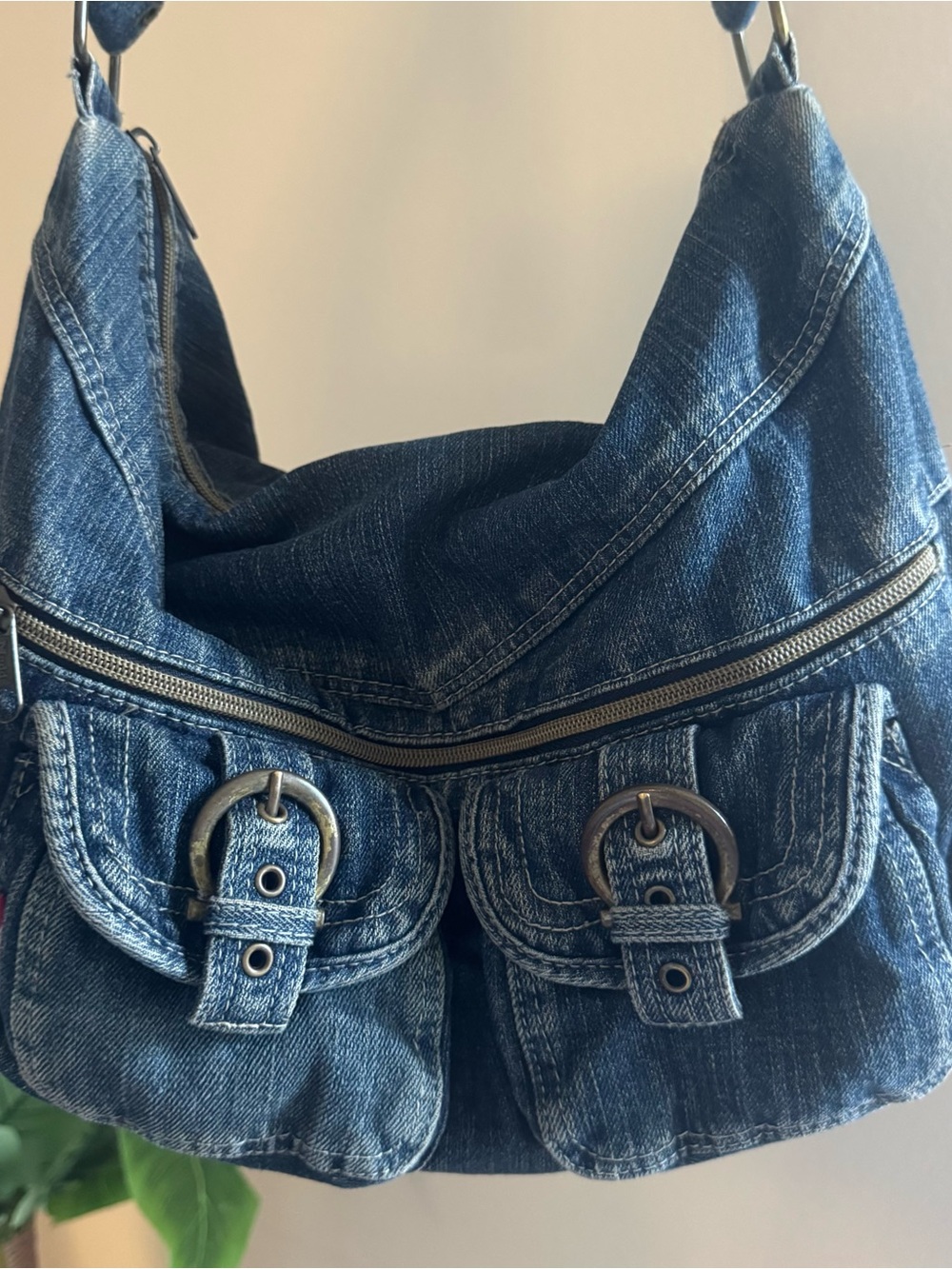 Y2K Mudd Denim Shoulder Bag with Double Front Buckles Crossbody